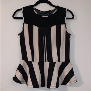 Black and White Striped Peplum Blouse